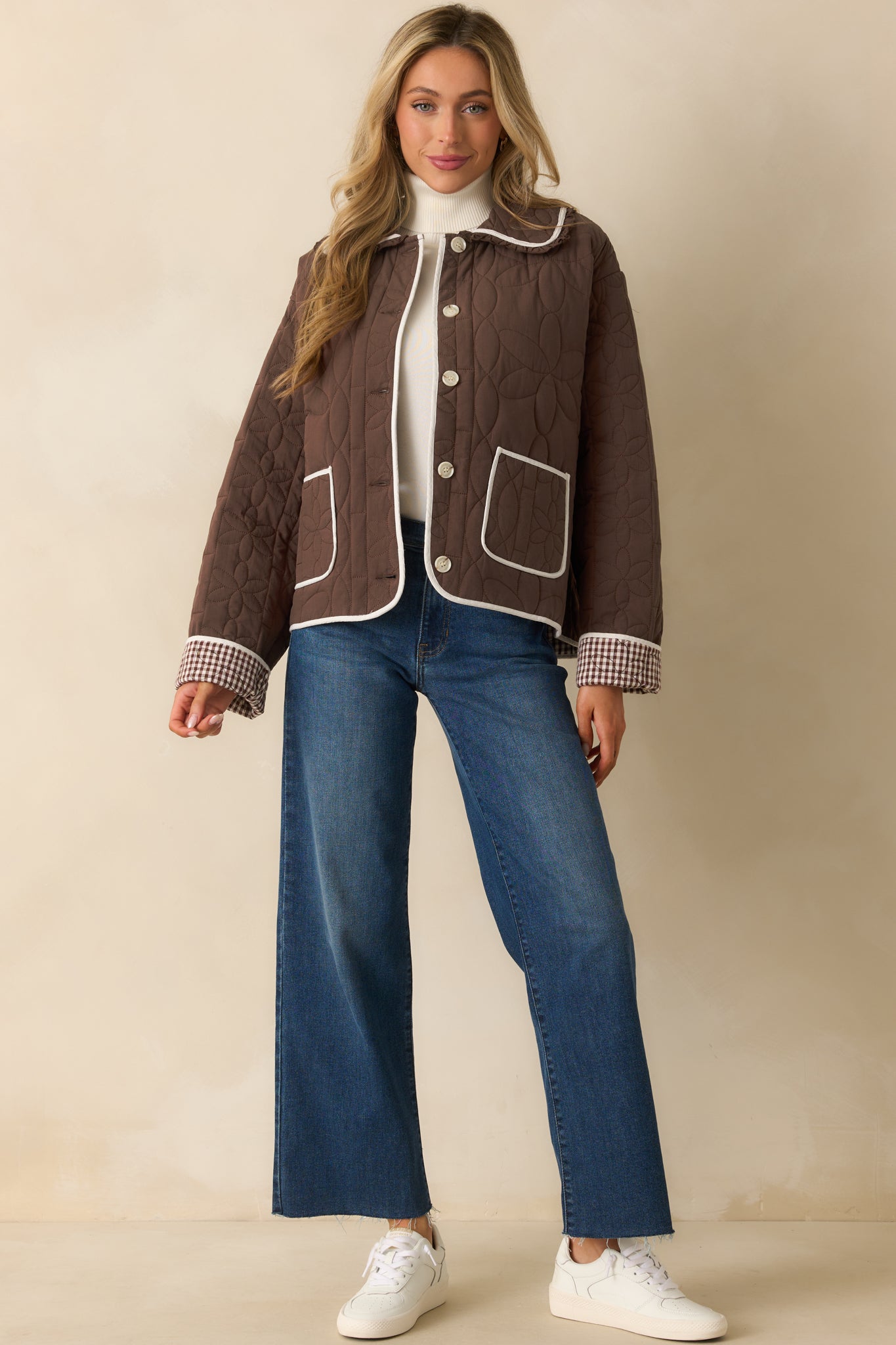 Better Than The Last Brown Floral Quilted Cotton Button Front Jacket