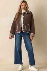 Better Than The Last Brown Floral Quilted Cotton Button Front Jacket
