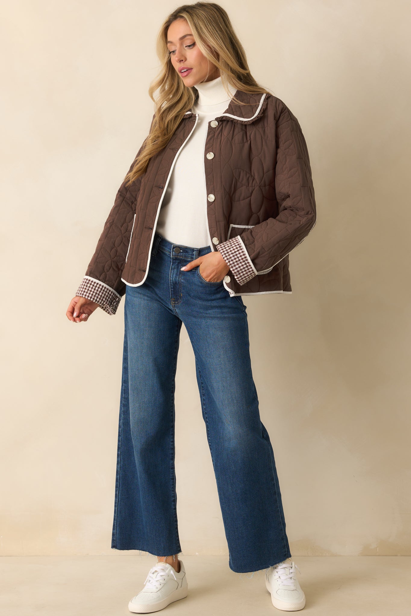 Better Than The Last Brown Floral Quilted Cotton Button Front Jacket