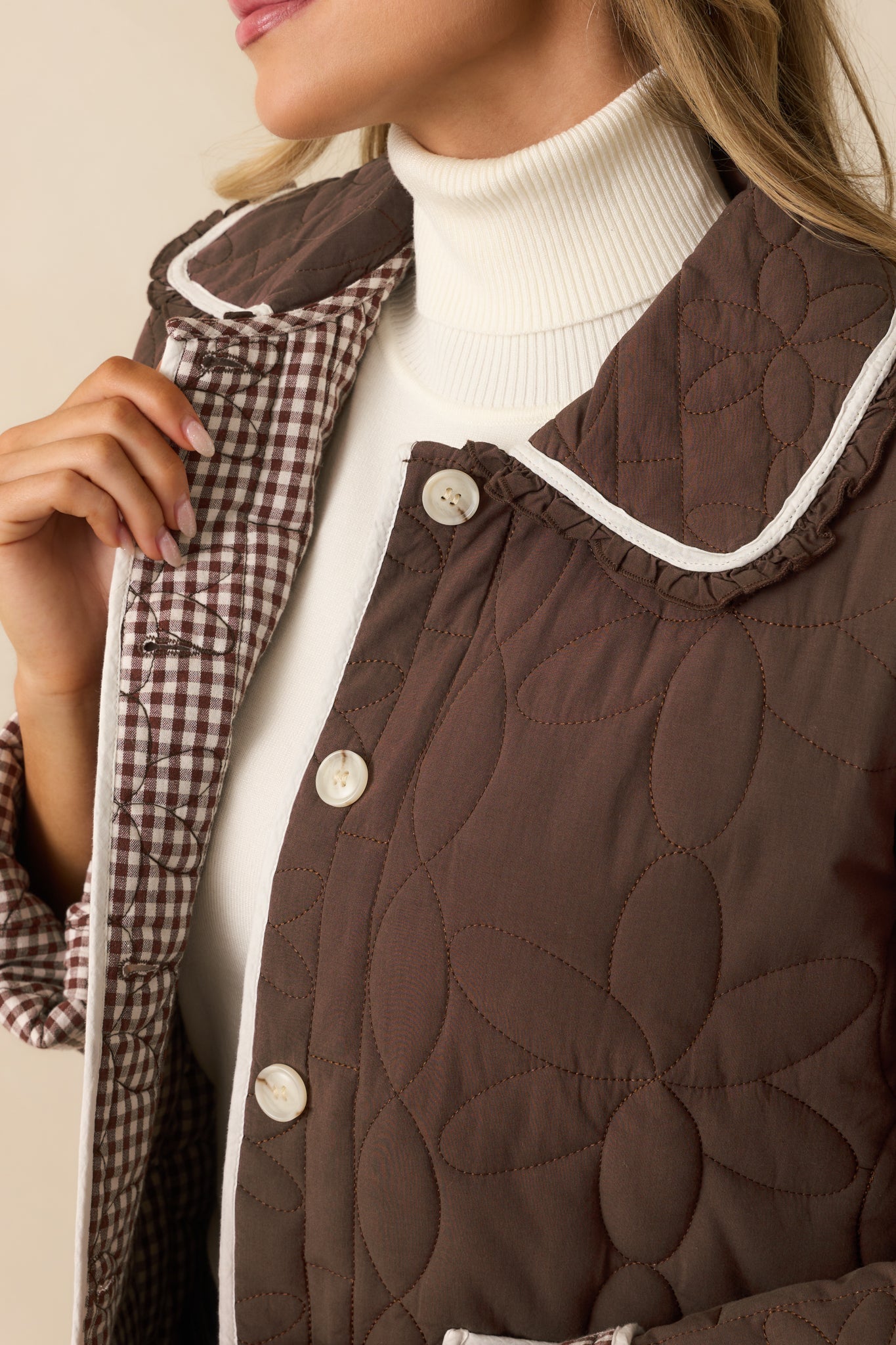 Better Than The Last Brown Floral Quilted Cotton Button Front Jacket