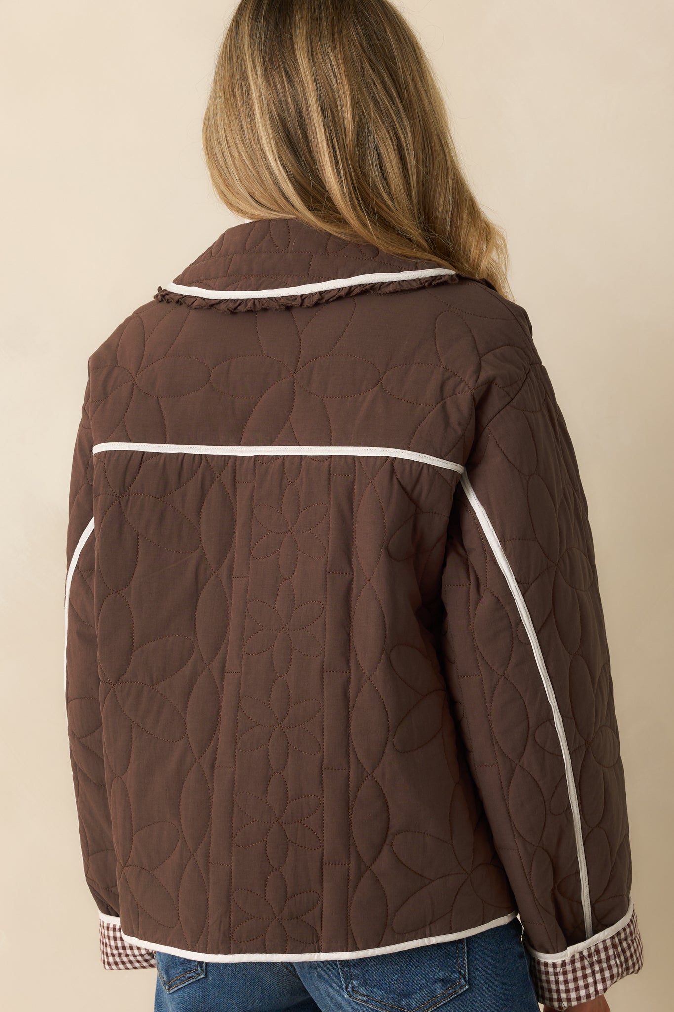 Better Than The Last Brown Floral Quilted Cotton Button Front Jacket