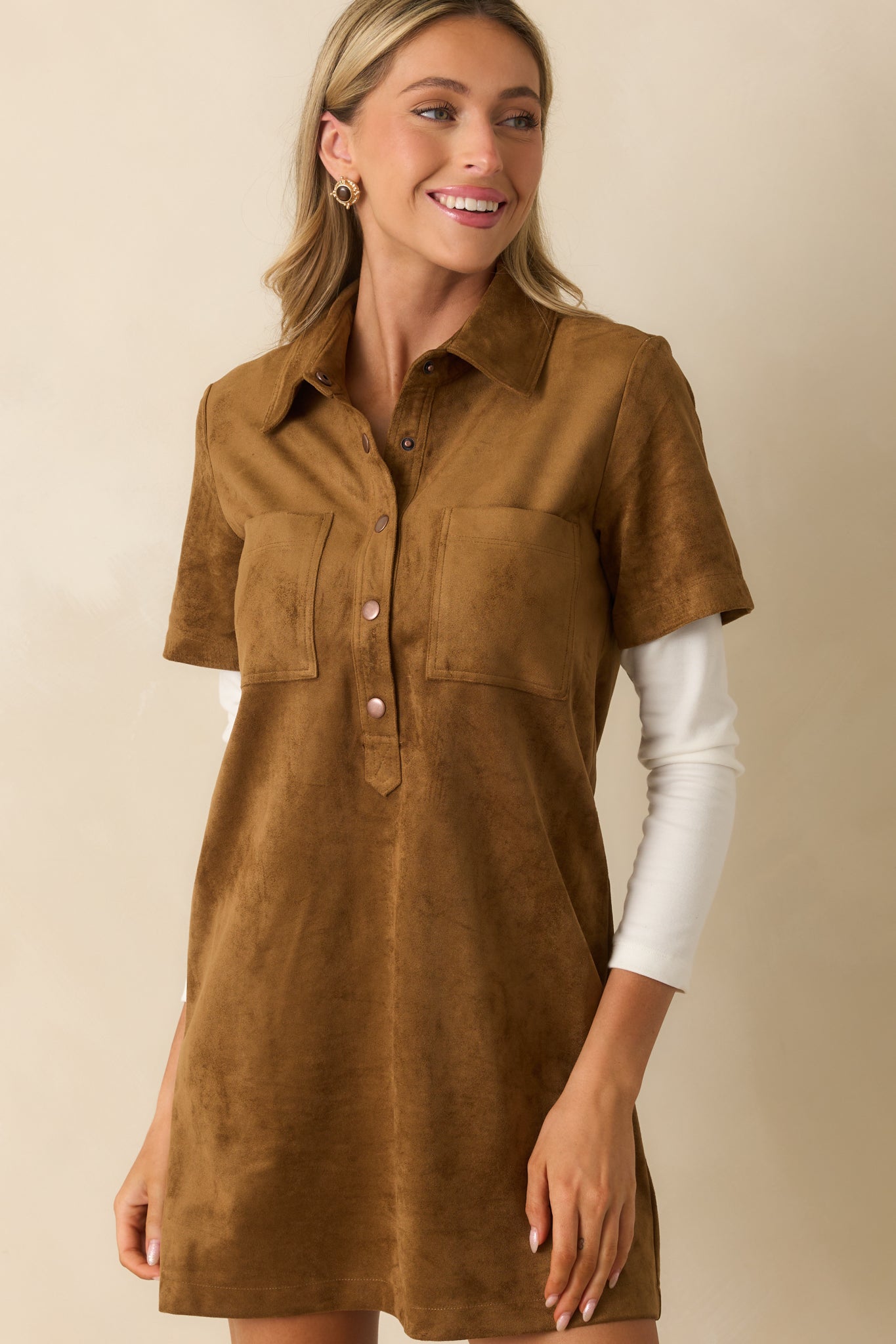 Z Supply Camel Brown Kellie Faux Suede Mini Dress