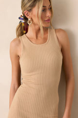 Moonlit Meadow Taupe Bodycon Midi Dress