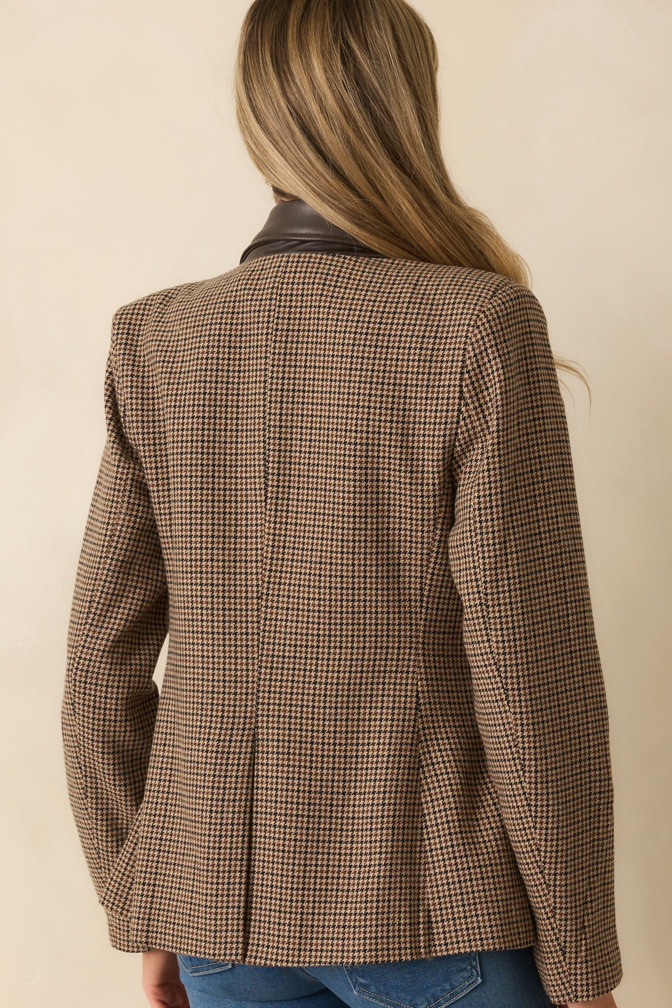 All Business Here Brown Houndstooth Single Breasted Blazer