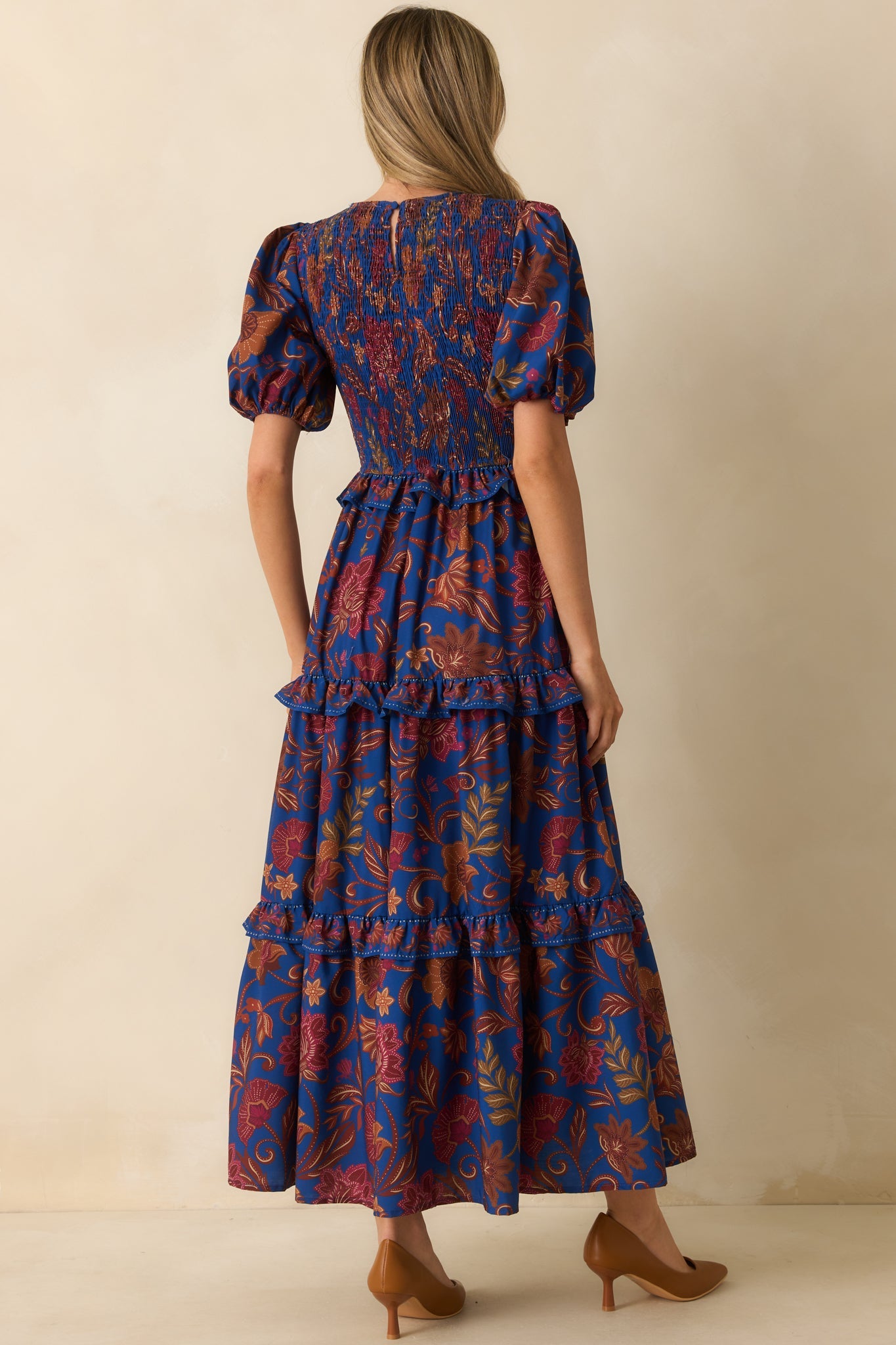 In The Meantime Navy Multi Floral Print Puff Sleeve Maxi Dress