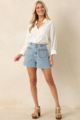 Bit of Charm Light Wash Denim Shorts
