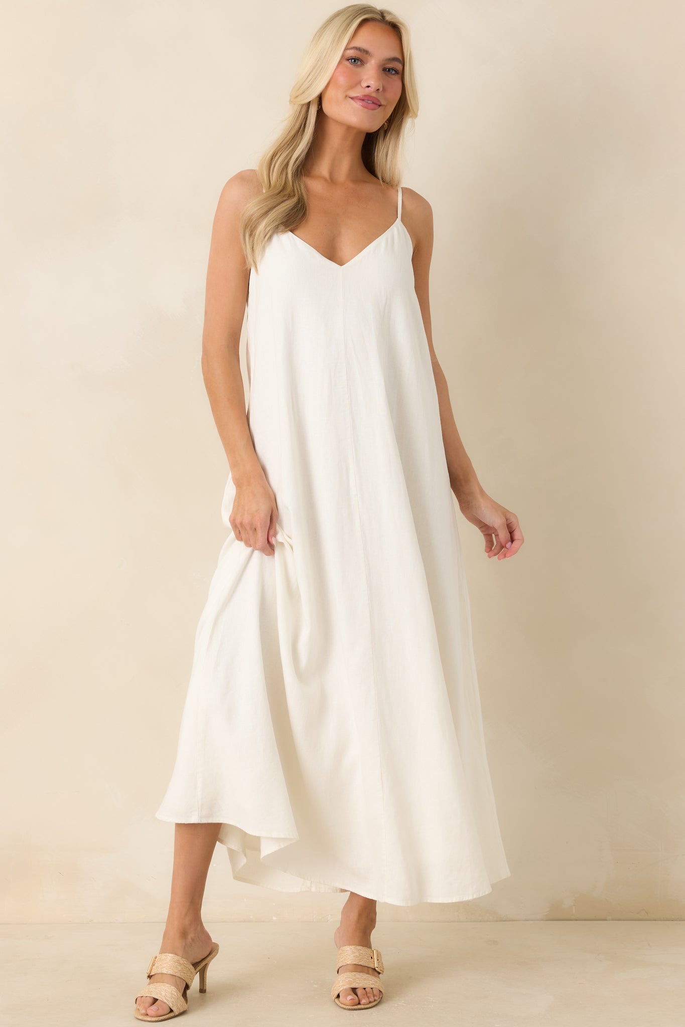 Z Supply Sandcomber White Linen Blend Midi Dress