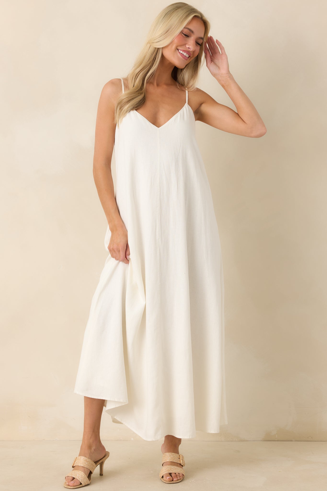Z Supply Sandcomber White Linen Blend Midi Dress