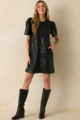 Rule Breaker Black Faux Leather Short Sleeve Mini Dress
