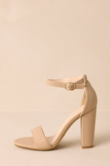 Plans To Dance Vegan Leather Taupe Ankle Strap Heels