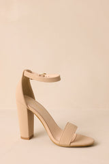 Plans To Dance Vegan Leather Taupe Ankle Strap Heels