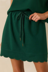 In Passing Hunter Green Cotton Scallop Hem Drawstring Mini Skirt