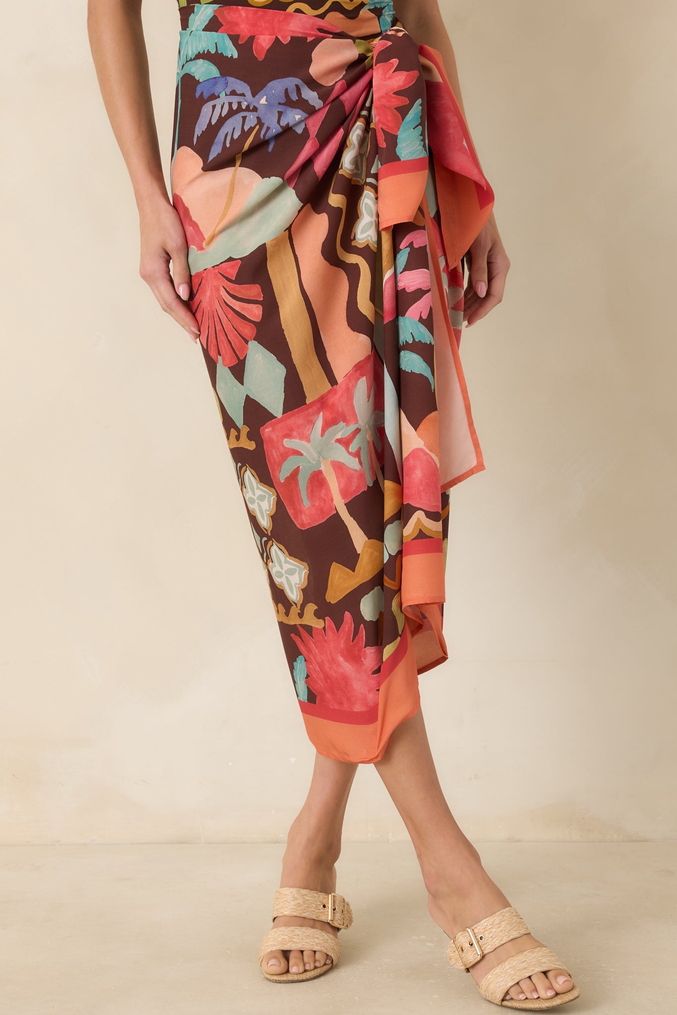 MINKPINK Isola Brown & Orange Multi Vintage Coastal Print Sarong
