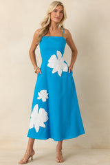 Island Blossom Blue Floral Midi Dress