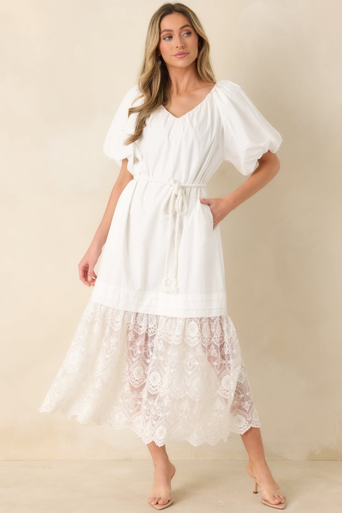 Je T'aime Toujours White Cotton & Gathered Lace Maxi Dress