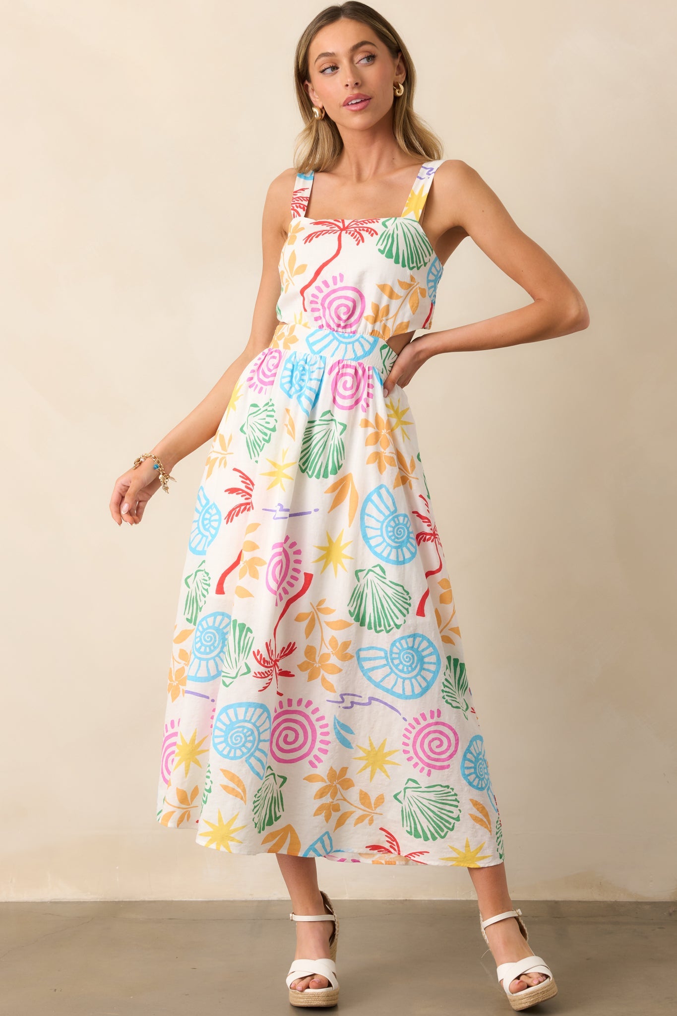 Calming Tides Ivory Multi Tropical Print Maxi Dress