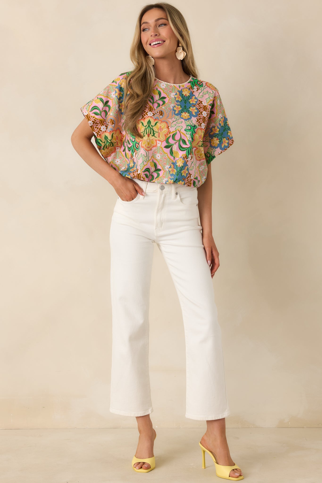 Find Me in Florence Pink Multi Floral Cotton Balloon Hem Top