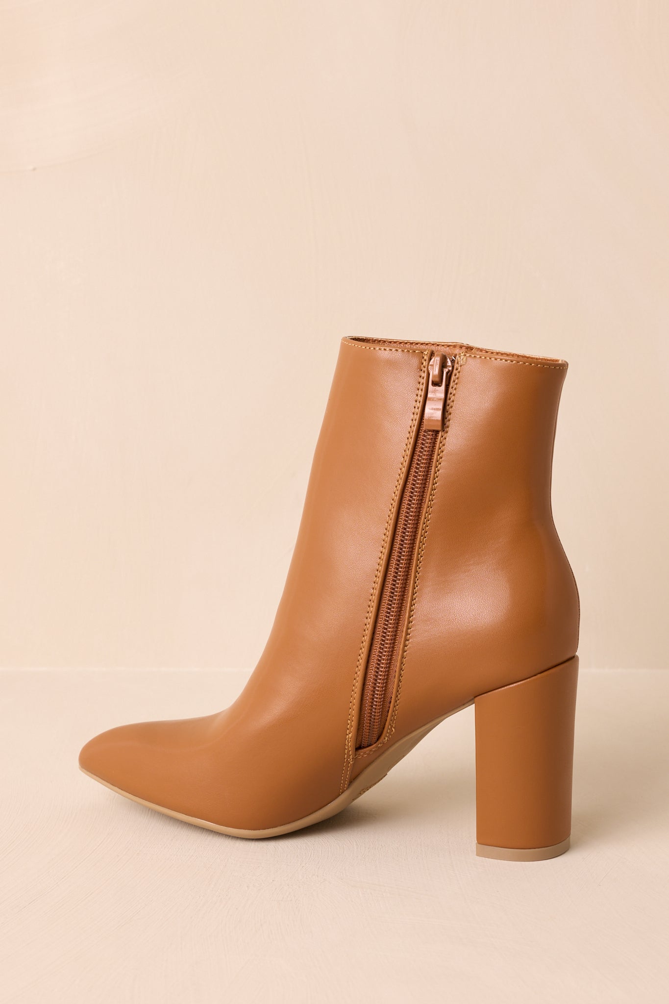 From Here On Caramel Brown Faux Leather Block Heel Ankle Boots