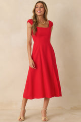 Radiant Reverie Red Linen Midi Dress