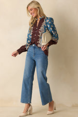 Hold Your Own Blue Multi Floral Print Long Sleeve Button Up Shirt