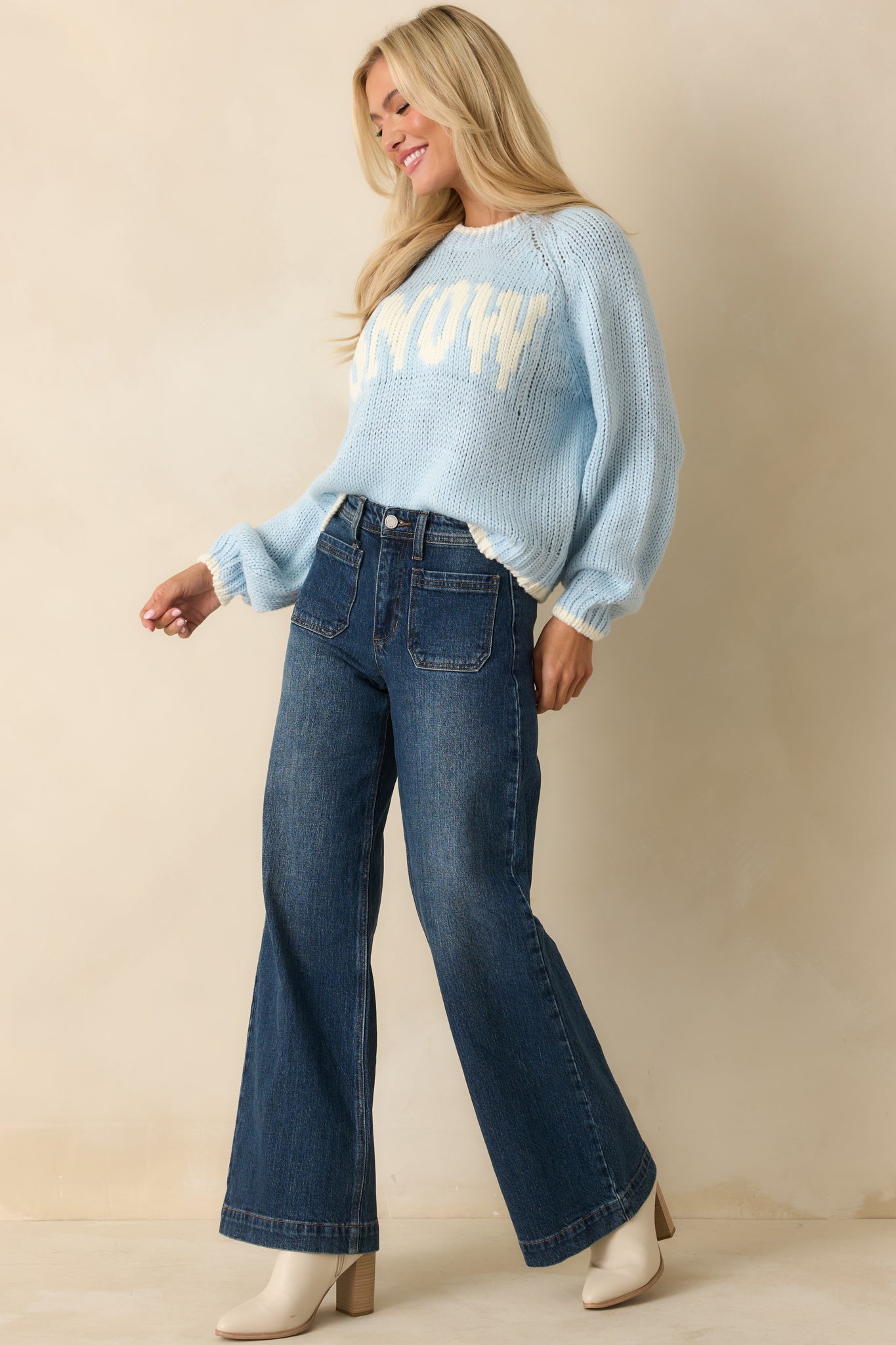 Wishful Thoughts Light Blue Knit Snow Sweater