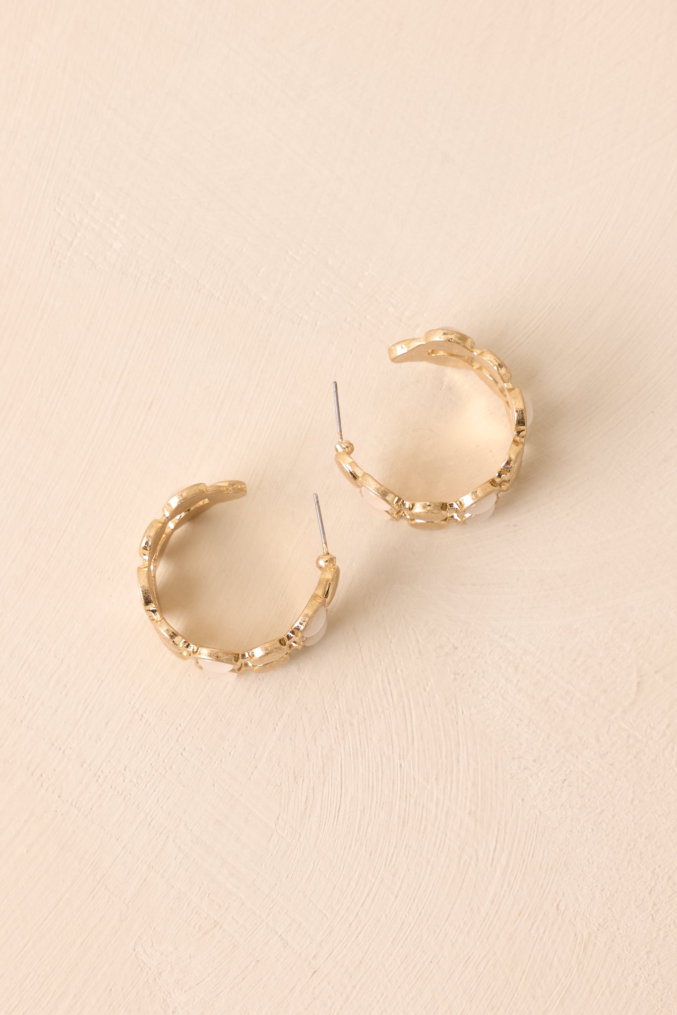 Good To Go Gold Textured Iridescent Stone Hoop Earrings