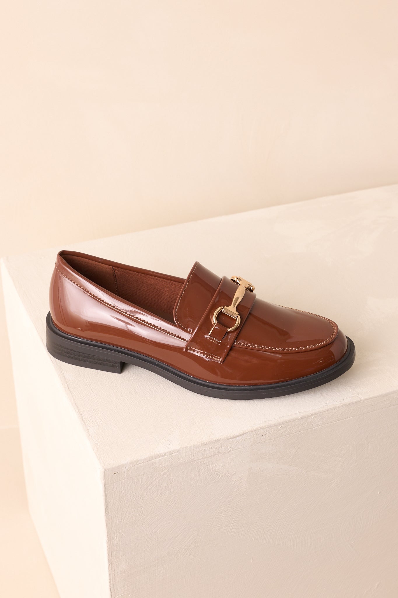 It All Made Sense Brown Patent Faux Leather Loafers