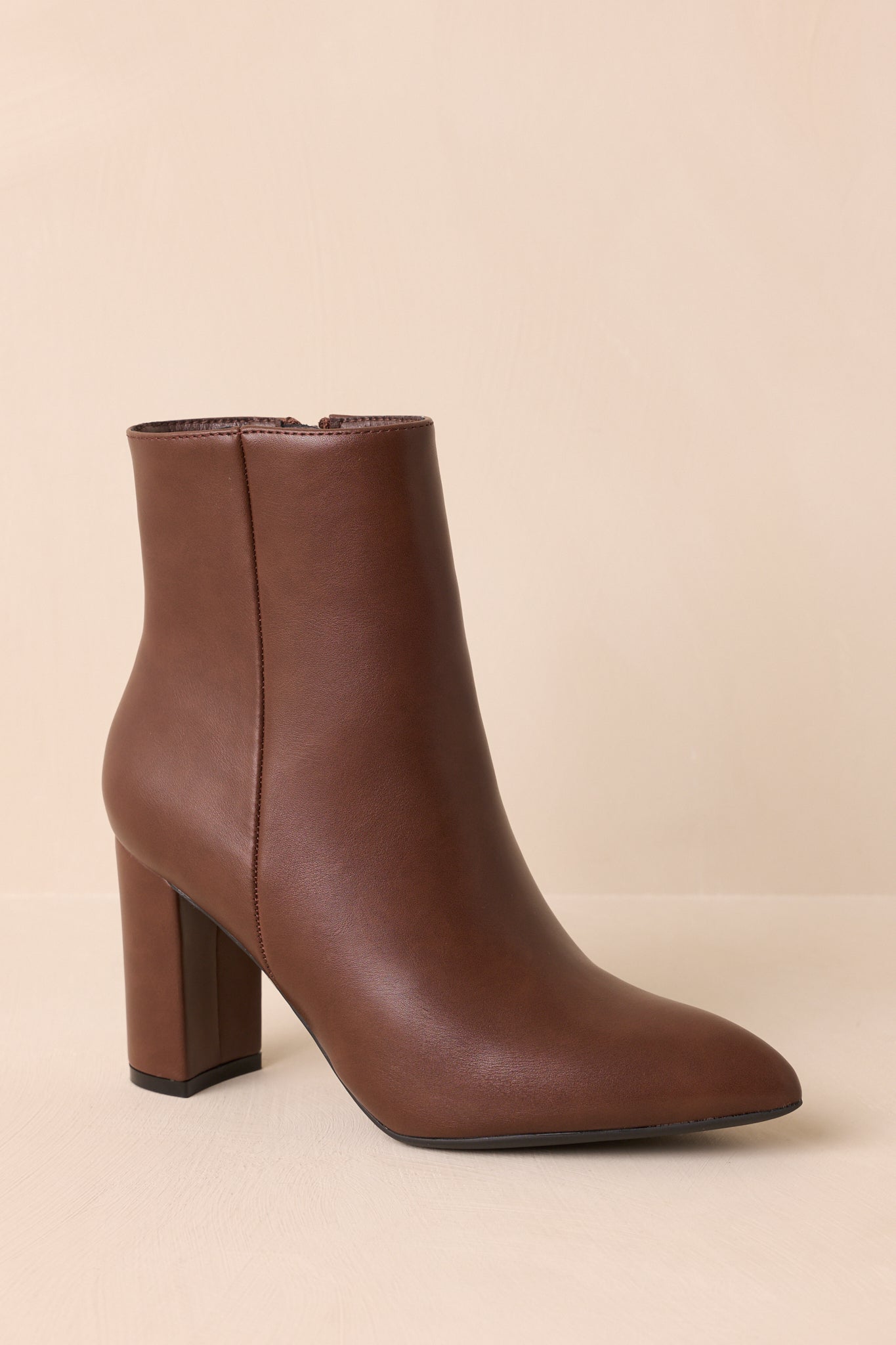 From Here On Brown Faux Leather Block Heel Ankle Boots