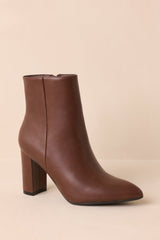 From Here On Brown Faux Leather Block Heel Ankle Boots