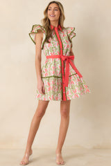 Missing The Point Coral Pink Floral Cotton Button Front Mini Dress