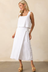 That Peaceful Feeling White Linen Blend Wrap Midi Skirt