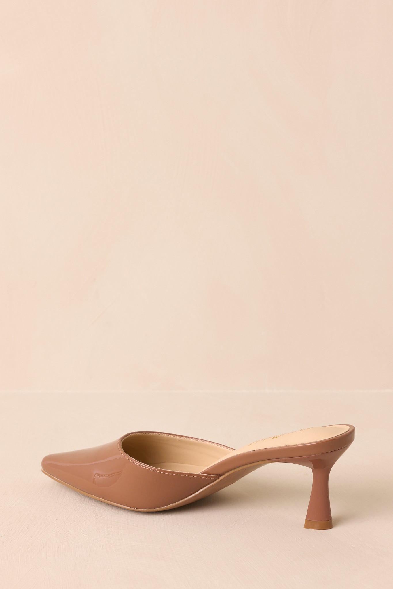 Here We Are Mocha Patent Faux Leather High Heel Mules