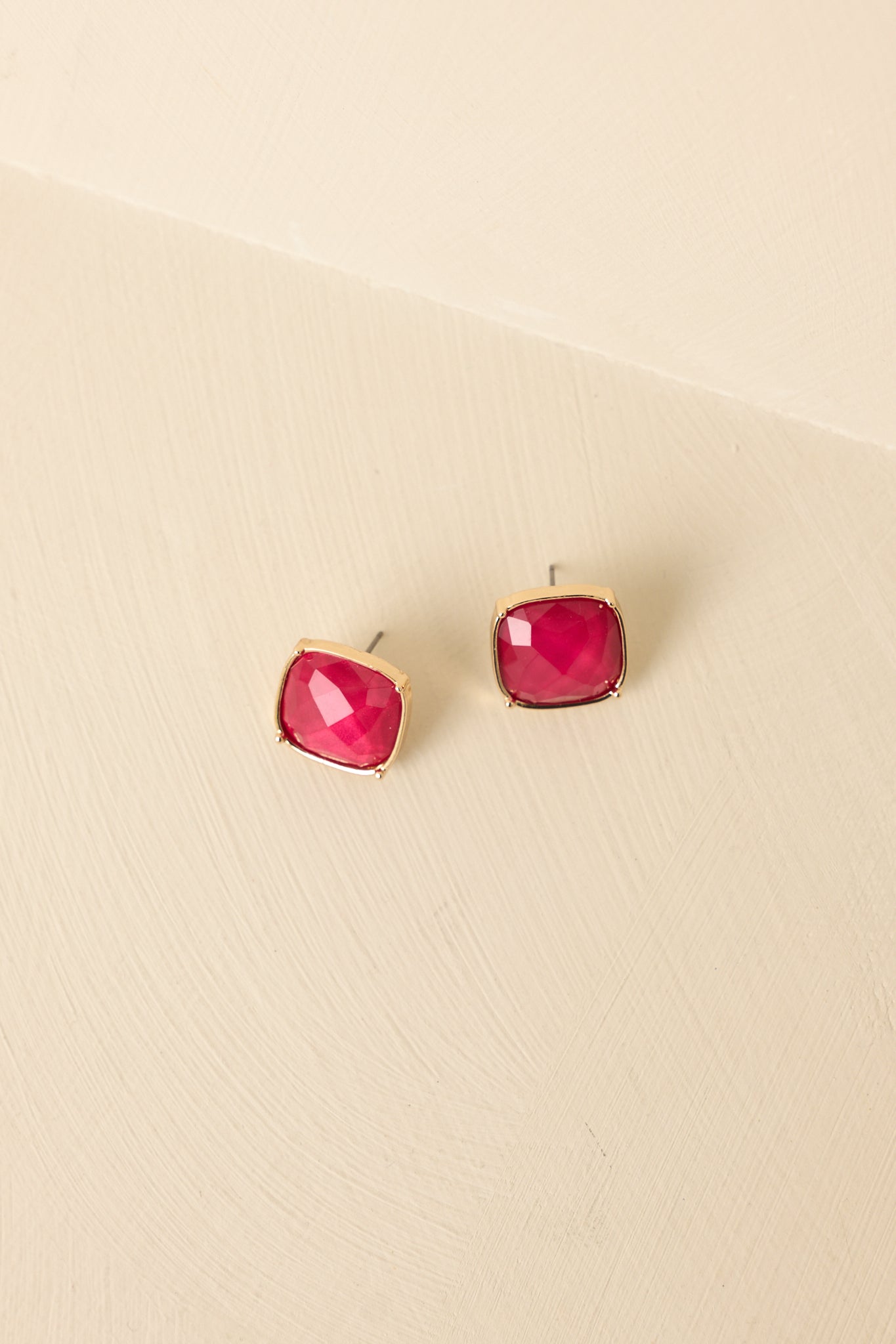 Too Cute To Cancel Gold & Cranberry Red Square Stud Earrings