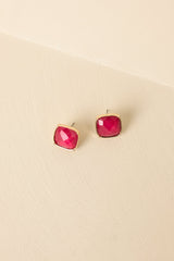 Too Cute To Cancel Gold & Cranberry Red Square Stud Earrings
