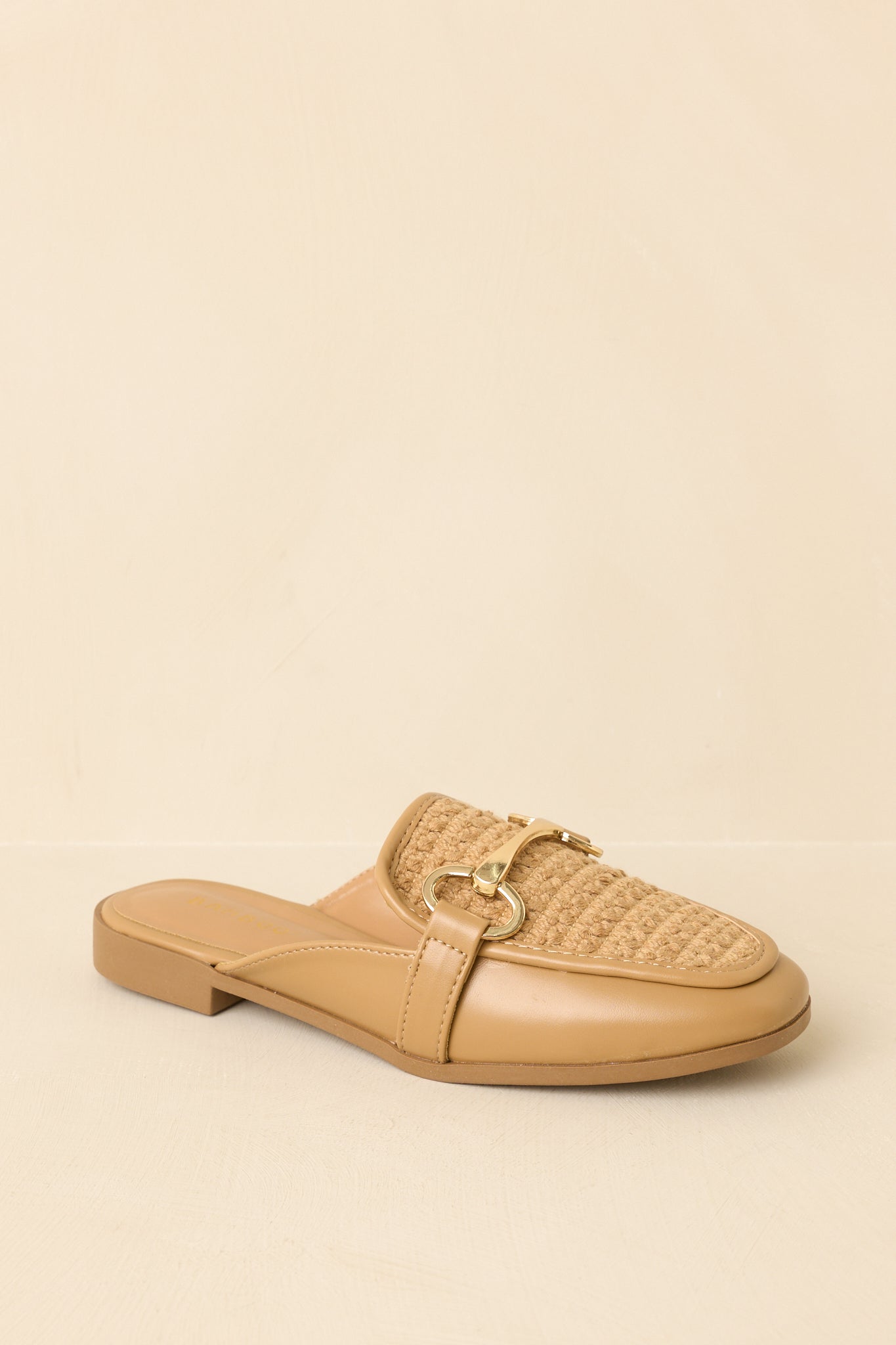 Easy Elegance Tan Woven Faux Leather Mule Loafers