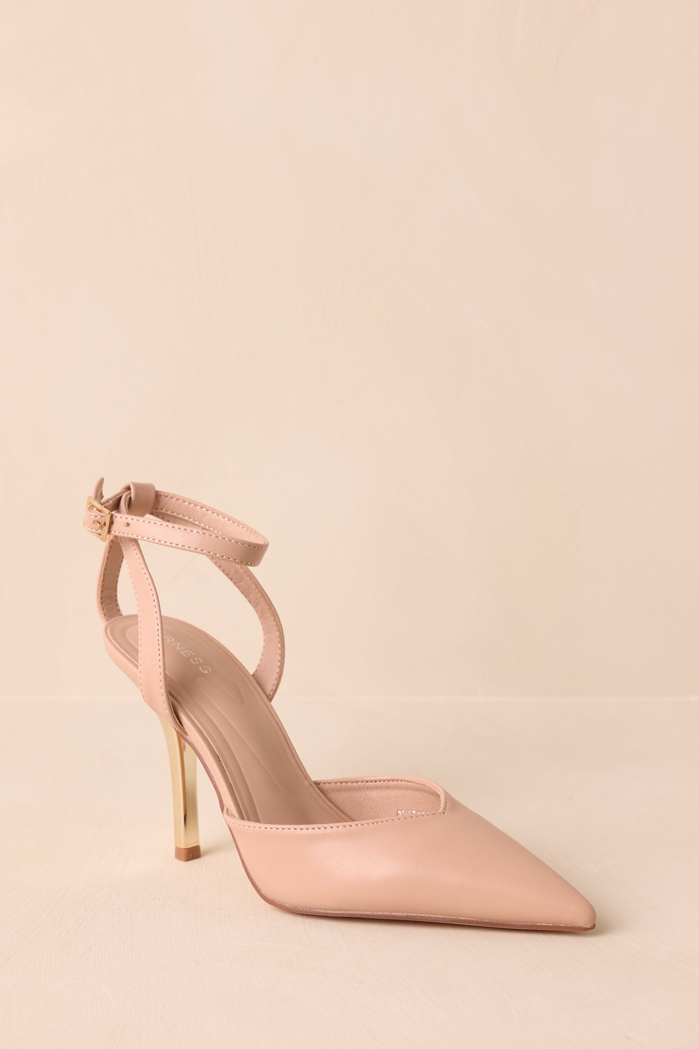 Have It Your Way Beige Faux Leather Pointed Toe Ankle Strap Heels