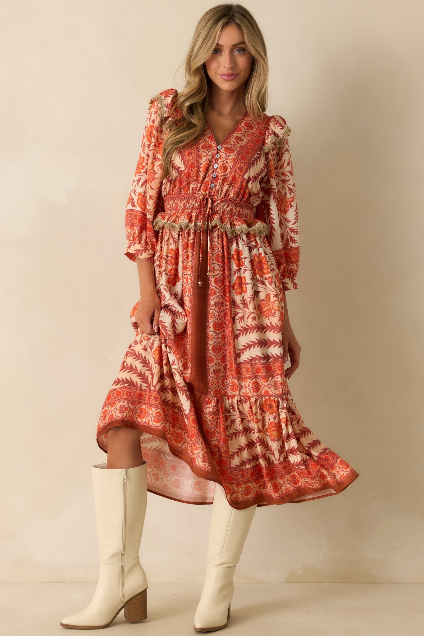 You've Got This Orange Multi Floral Print Maxi Dress
