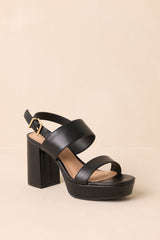 Nobody Else Black Faux Leather High Heel Platform Sandals
