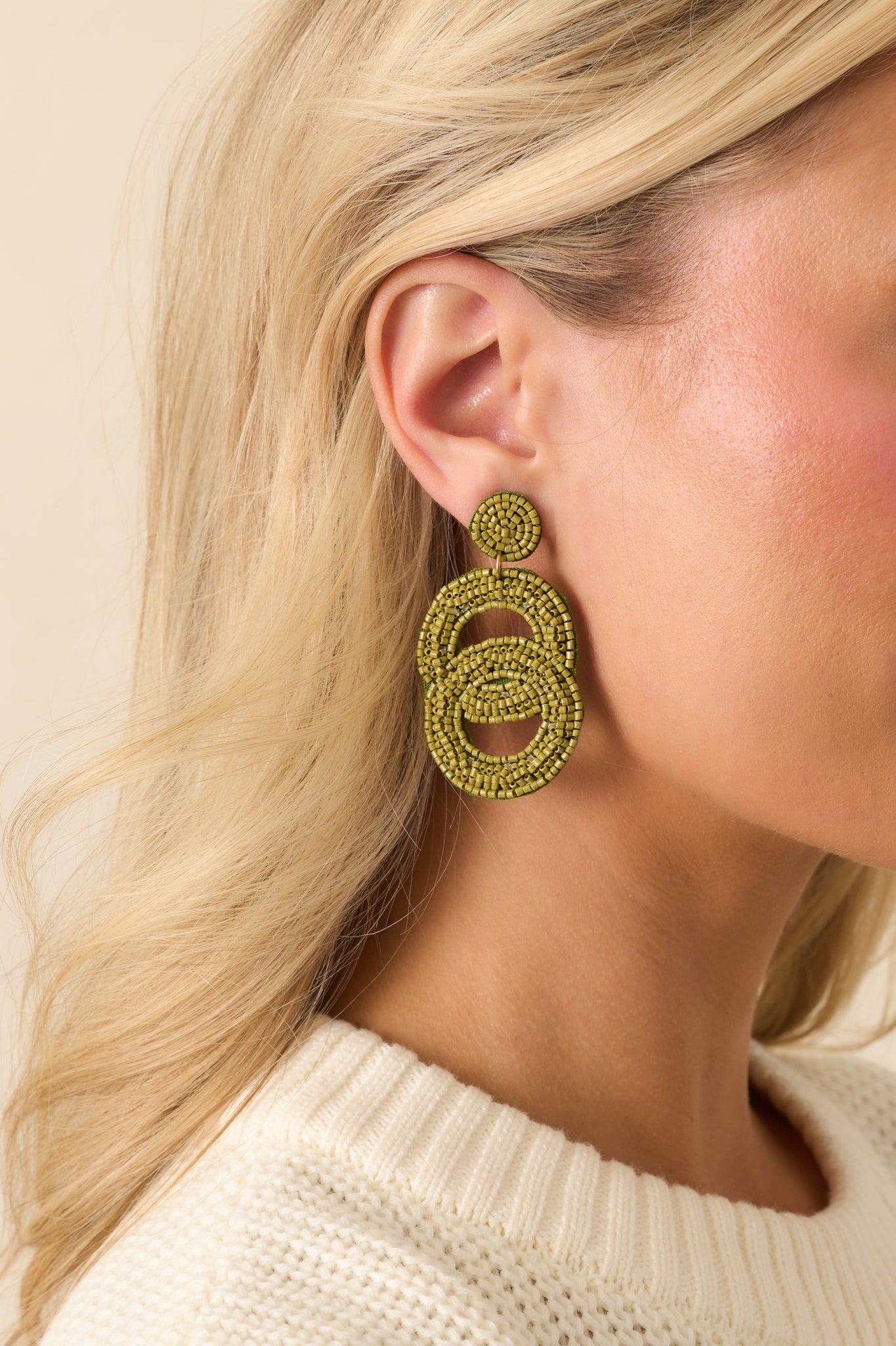 In The Blink Of An Eye Olive Green Beaded Drop Earrings