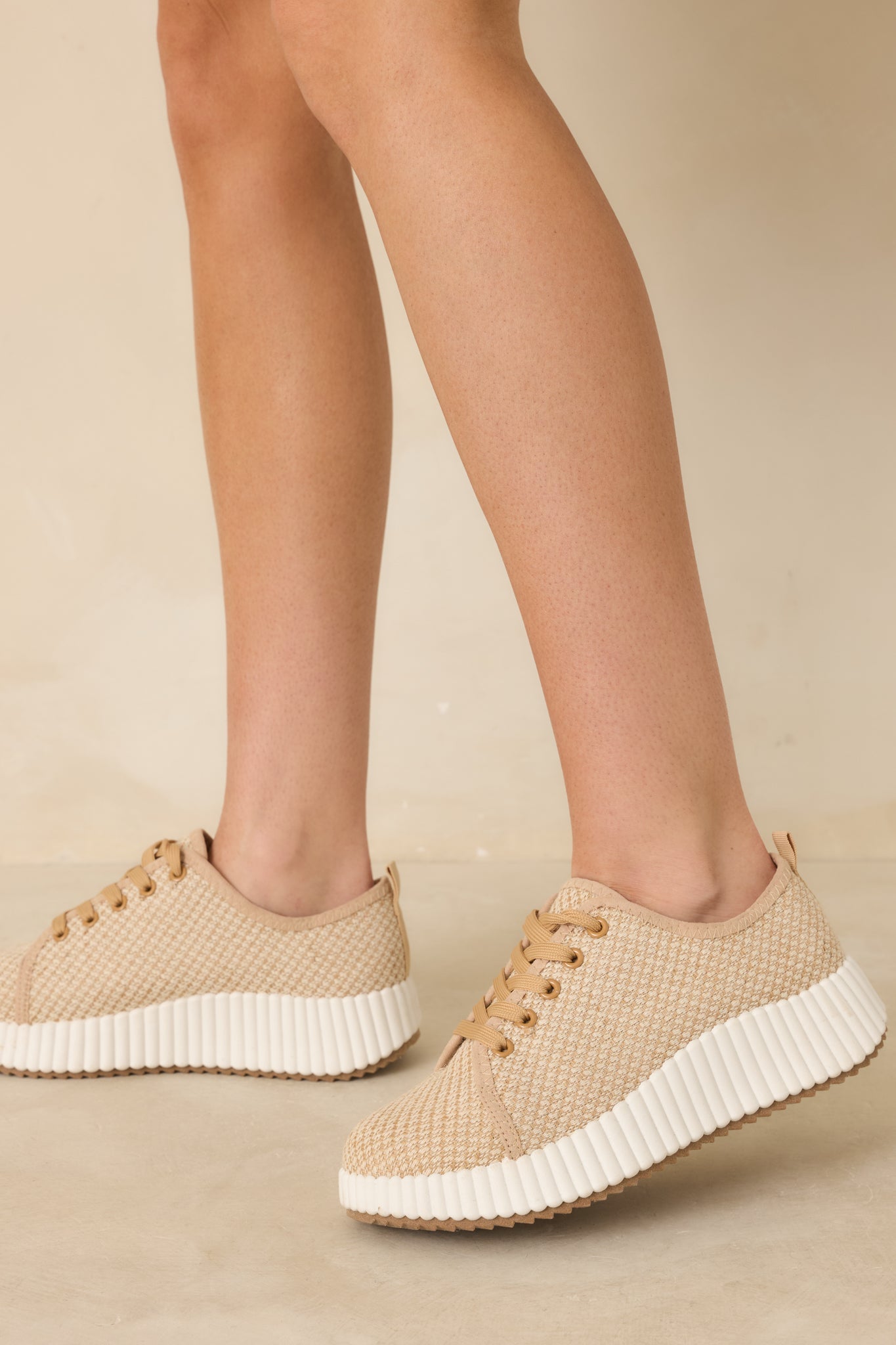 Life In The Fast Lane Tan Woven Platform Sneakers