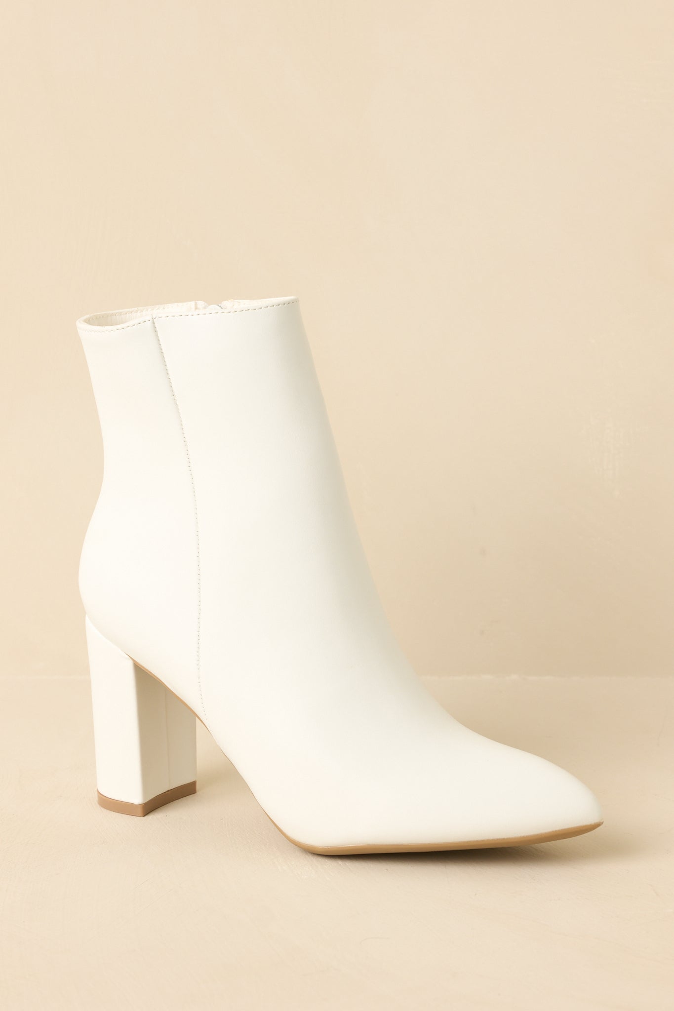 From Here On White Faux Leather Block Heel Ankle Boots