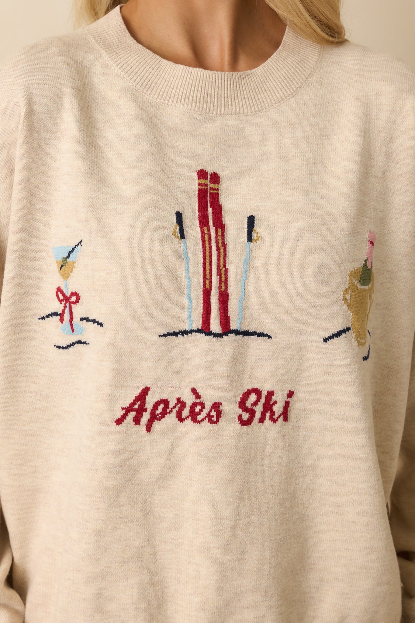 Sips After Slopes Heathered Oatmeal Après Ski Crewneck Sweater