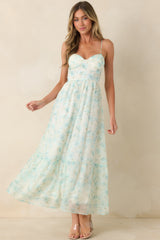 Love Me Softly Aqua Blue Floral Bustier Maxi Dress