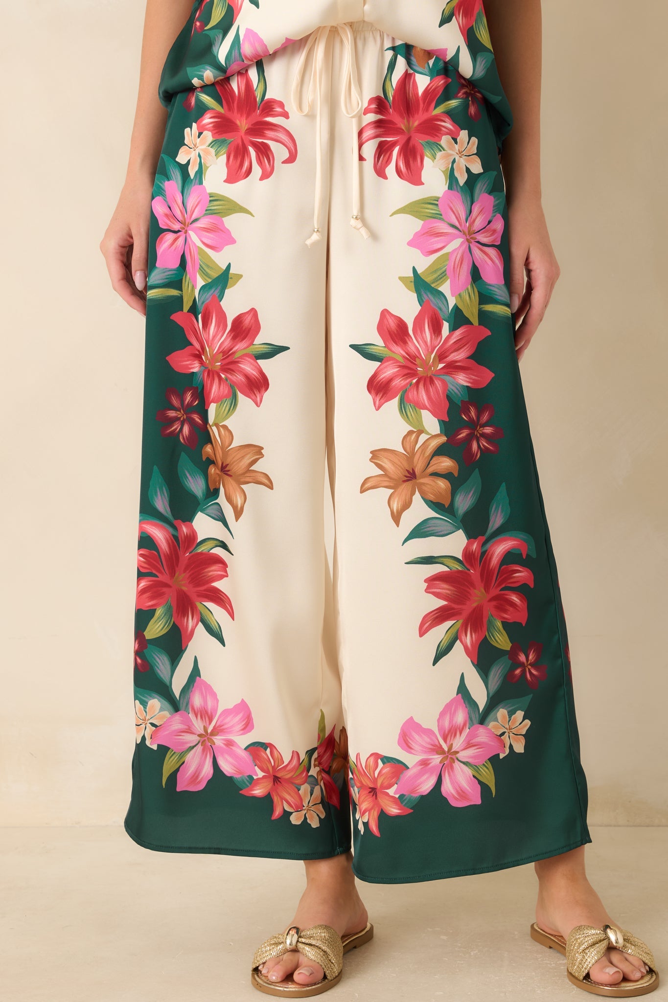 Z Supply Lani Kiwi Teal Multi Floral Wide Leg Pants