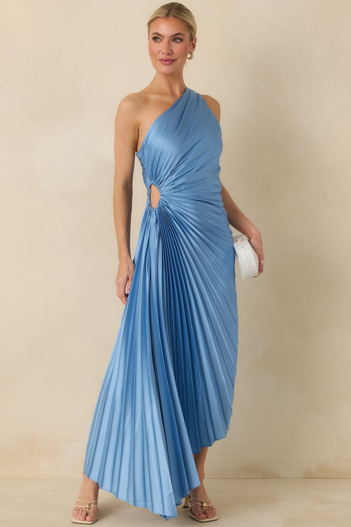 Poetic Charm Light Blue Asymmetric One Shoulder Maxi Dress