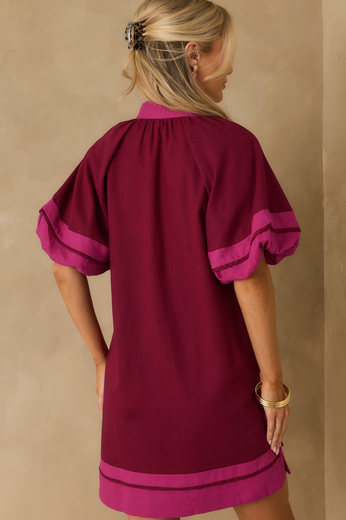 Made It Work Berry Linen Blend Short Sleeve Mini Dress
