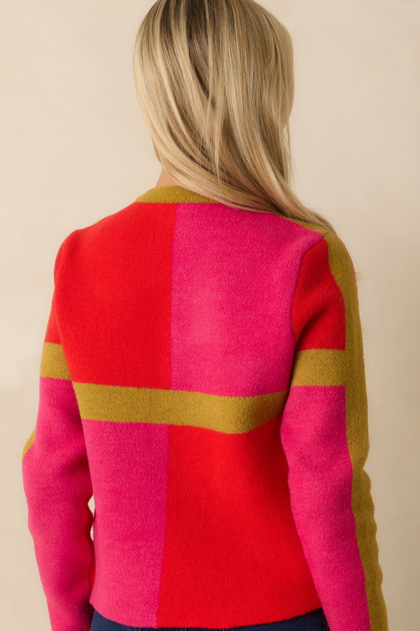 All About Now Pink and Red Knit Color Block Cardigan