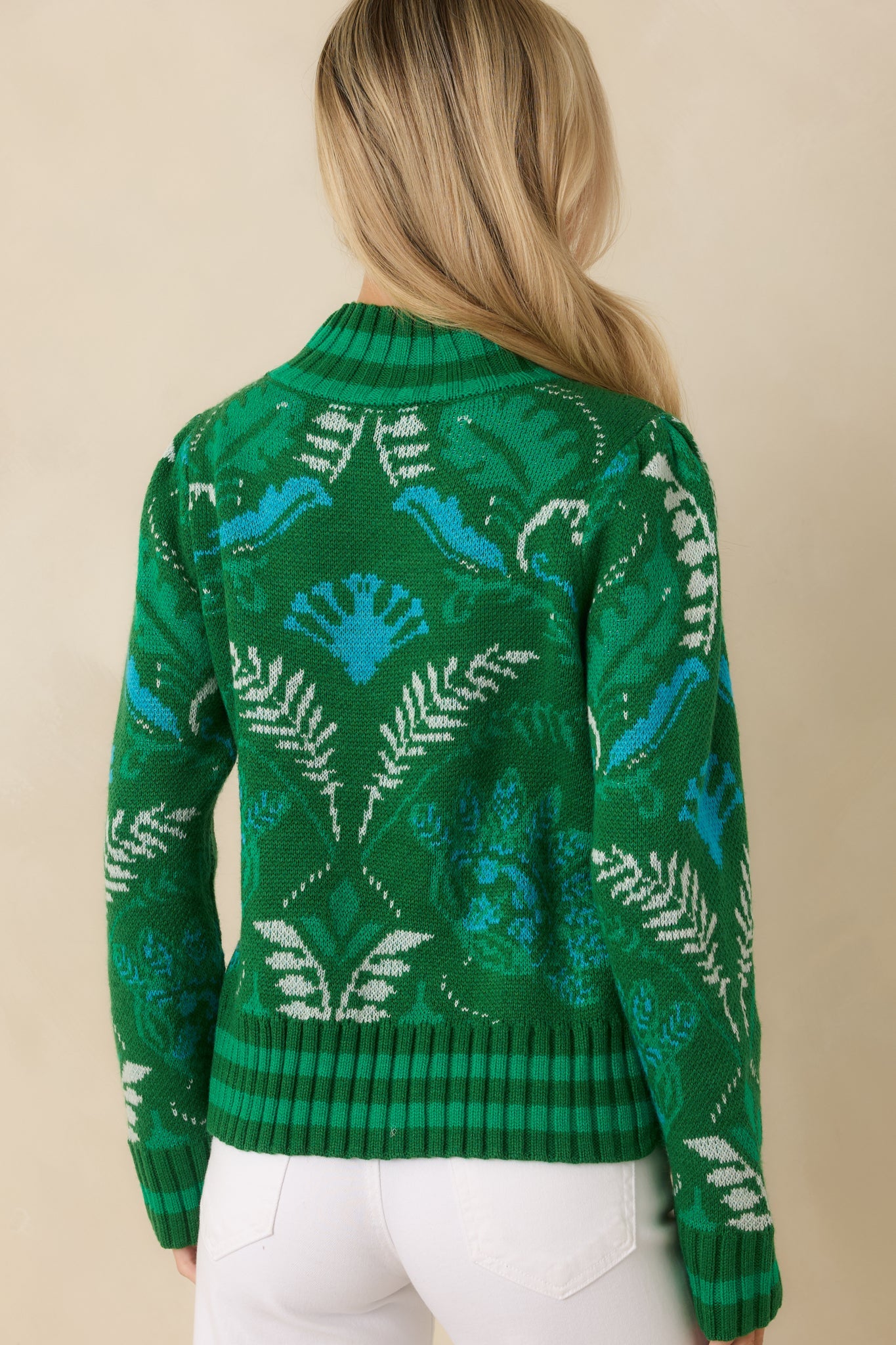 In All Honesty Green Multi Botanical Knit Mock Neck Sweater