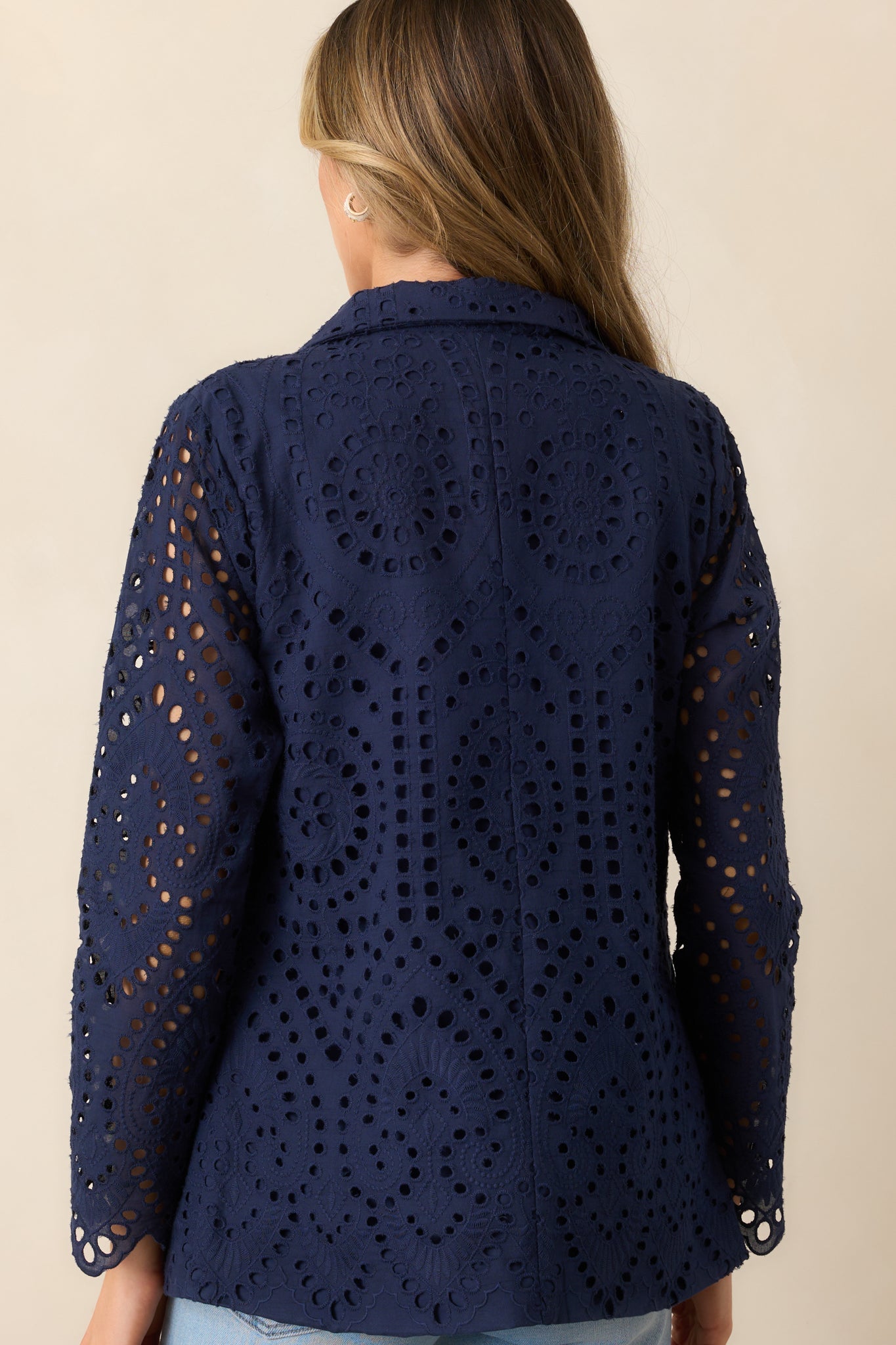 In Your Element Navy Cotton Embroidered Eyelet Blazer
