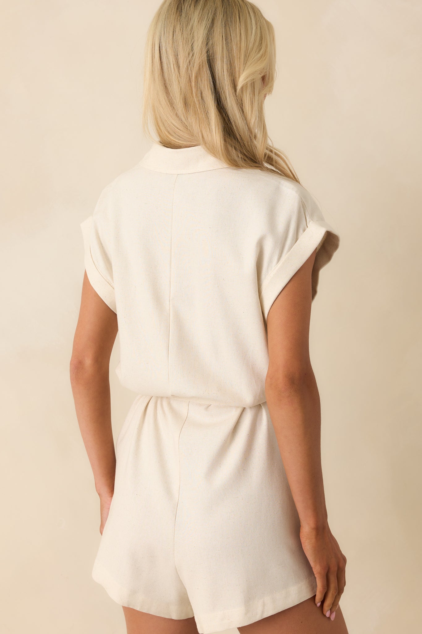 The Way It All Aligns Natural Ivory Linen Blend Button Front Romper